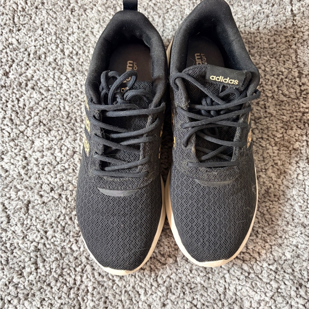 Adidas Cloudfoam Sneakers Womens 8 Black Leopard Stripe Running Shoes Comfort - Picture 2 of 11